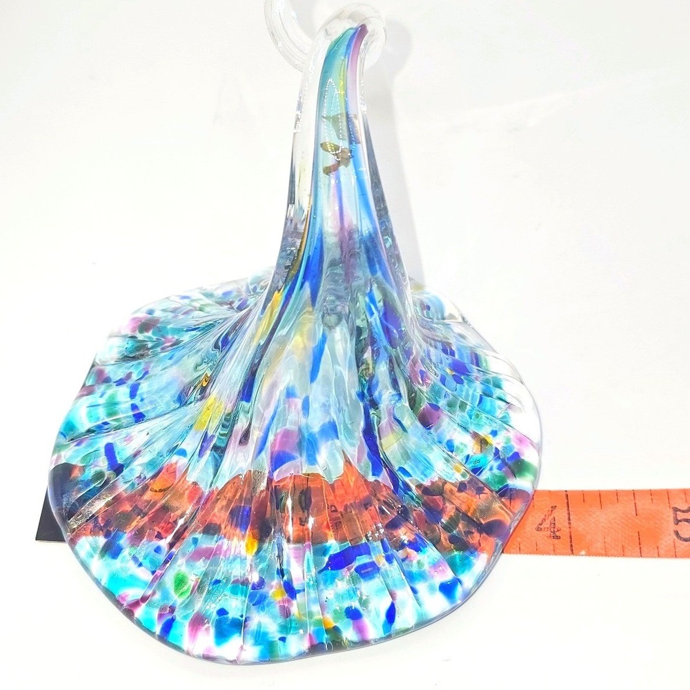 Abstract Hand Blown Art Glass Sculpture Vase Curled Stem Confetti - Picture 12 of 12